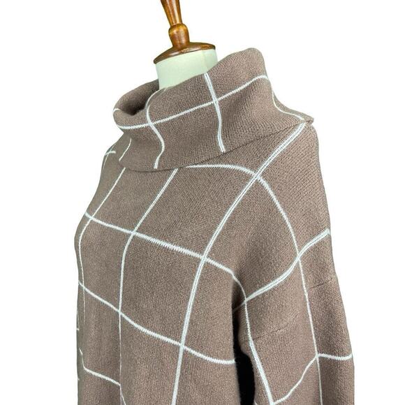 Kirundo Sweater Women XL Caramel Brown Window Pane Check Cowl Neck Soft Knit - Picture 6 of 10